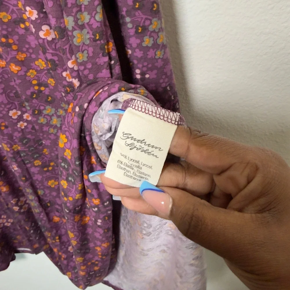 Gudrun Sjoden Women Tunic Dress XL Purple Floral Pockets Lyocell Stretch